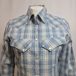Filson Light Blue and Cream Plaid Button Down Western Shirt